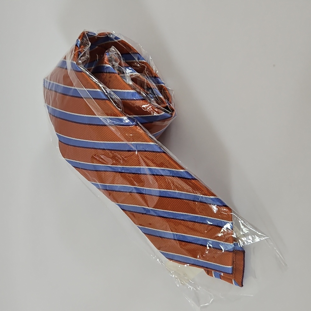 NEW TOM JAMES Orange Blue Striped Silk Neck Tie